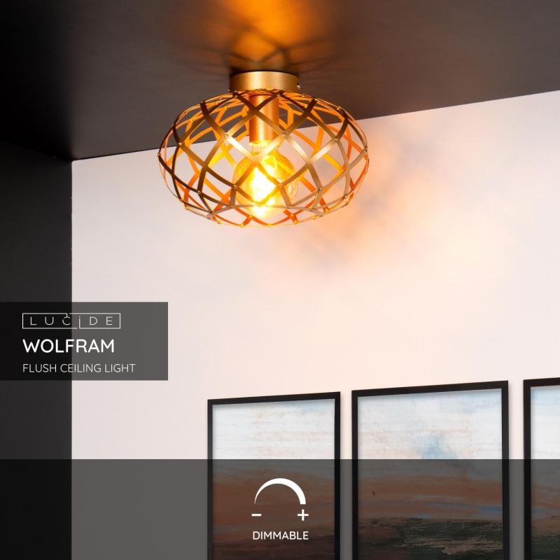 Lucide WOLFRAM - zapustené stropné svietidlo - Ø 30 cm - 1xE27 - matné zlato / mosadz